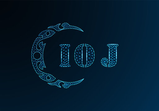 Low poly letter logo IOJ design. IOJ letter logo low poly vector design on blue color gradient background. IOJ logo low poly design