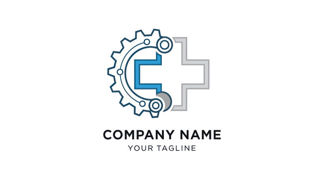 Innovative medical technology logo design with gear and cross symbol.