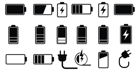 Battery charge level indicators showing various states of power and charging technology 90