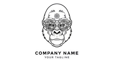 Intelligent Gorilla with Steampunk Goggles and Detailed Facial Features.