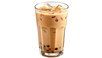 Iced boba tea in glass, filled with pearls, isolated image