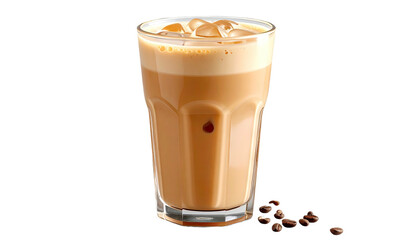 Iced coffee drink in a tall glass with coffee beans