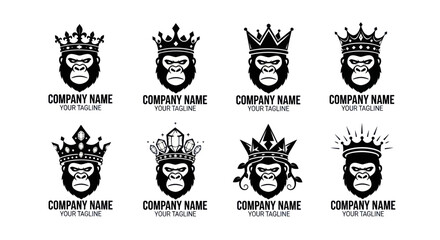 Fototapeta premium Collection of Gorilla King Logos with Crowns for Company Branding.