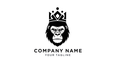 Monochrome Gorilla King Head with Royal Crown Logo.