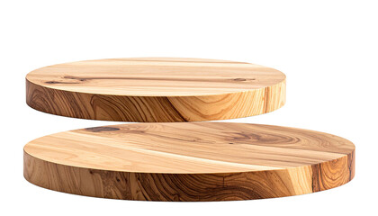 Two round wood slabs, one elevated on the other