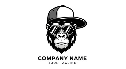 Cool Gorilla Wearing Sunglasses and a Baseball Cap Logo Design.