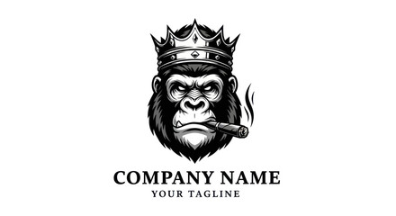 Powerful Gorilla King with Crown Smoking Cigar Logo Design. © ASMARA