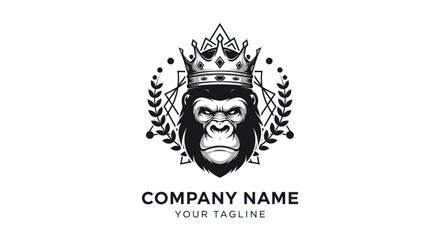 Majestic Gorilla King Logo with Crown and Laurel Wreath Design.
