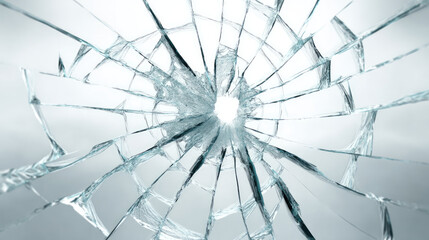 Obraz premium Broken glass on white background texture concept. Close-up of a shattered glass fragment showcasing intricate patterns.
