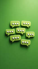 Five star rating, customer feedback, green background, speech bubble, review, satisfaction