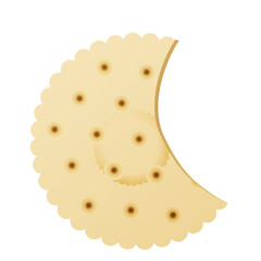 Stylized crescent moon shape made of a single round cracker with serrated edges and visible perforations on a transparent background