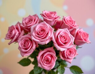 Vibrant Pink Roses with Swirling Petal Patterns Pastel Background