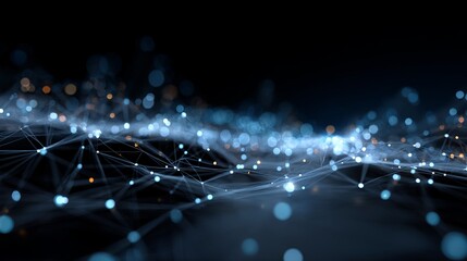 Dynamic digital network connecting glowing nodes and lines, representing data flow and global connectivity in a modern abstract concept.