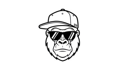 Cool gorilla head with sunglasses and a baseball cap.