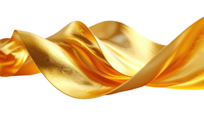 Golden, flowing fabric gently curves on a dark background