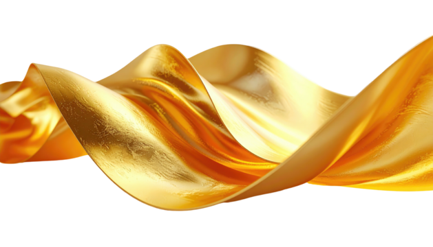 Golden, flowing fabric gently curves on a dark background