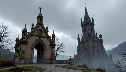 Obraz premium Dramatic Scene Ornate Historic Architecture Dusk