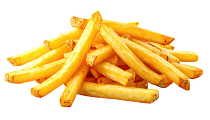 Pile of golden-brown french fries on a black background