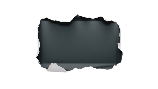 Paper tear revealing dark grey space isolated on transparent background