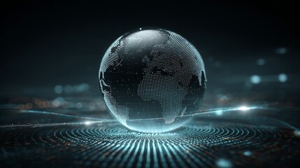 Stunning digital globe with glowing particles and abstract data streams, representing global technology and connectivity