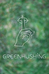 greenhushing concept illustration with shush hand gesture on green background