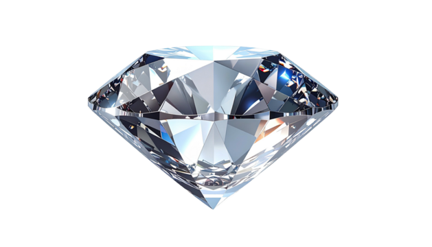 A faceted diamond gemstone refracts light against a black backdrop