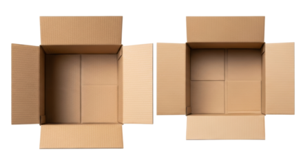 Two empty corrugated cardboard boxes for shipping and storage solutions