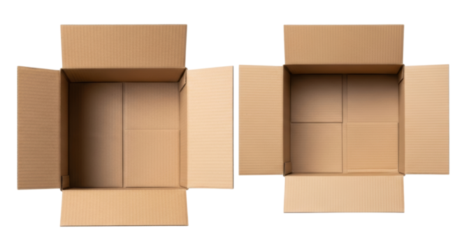 Two empty corrugated cardboard boxes for shipping and storage solutions