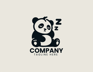 Sleeping cute panda black vector logo illustration
