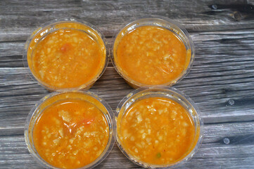 Beef liver salad, made of grilled slices of fresh liver, orzo pasta, garlic, spices, cumin and oil, as a side dish, appetizer and as a dip with the fried liver with bran