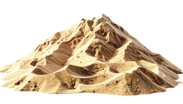 Textured, sandy mountain or dune formation, isolated on black