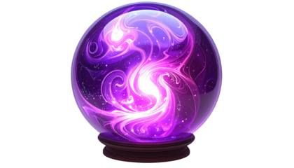 Purple swirling energy inside a crystal ball