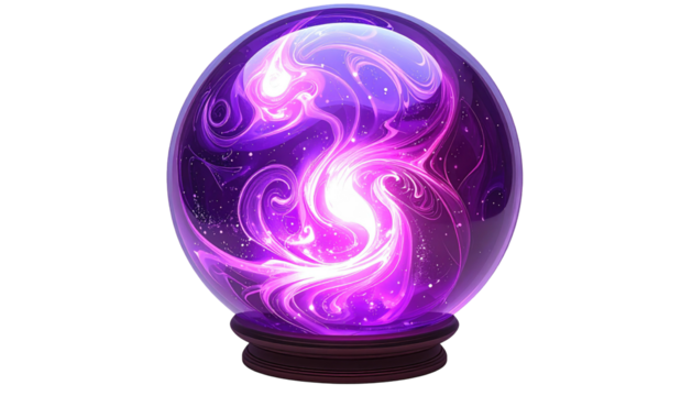 Purple swirling energy inside a crystal ball