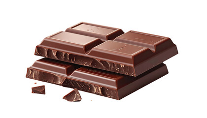 Stack of chocolate squares with textured break on a dark background