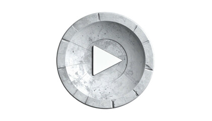 Stone circle with play button, white, central on dark background
