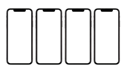 Four dark smartphone screens, standing side-by-side