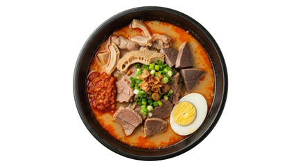 Exotic Indonesian Pallubasa Soup Bowl, a Culinary Delight Overhead Shot
