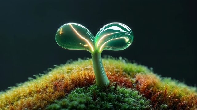 Recycling sign made of moss and green texture on digital circuit board