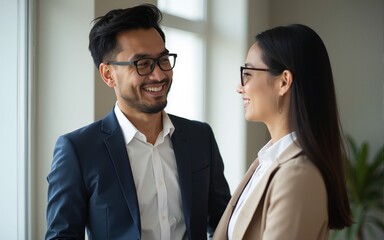 Young Asian business man and woman. High quality