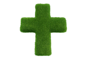 Fototapeta premium Grass cross symbol representing nature, environment, ecology, growth, health, and a positive plus sign on a transparent background