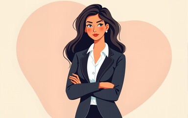 Illustration of a beautiful empowered business woman with crossed arms. High quality