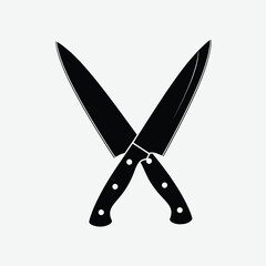 Two crossed chef knives, symbolizing culinary arts, cooking, and food preparation