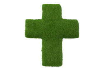 Fototapeta premium Green grass cross symbolizing nature, environment, and spirituality on transparent background