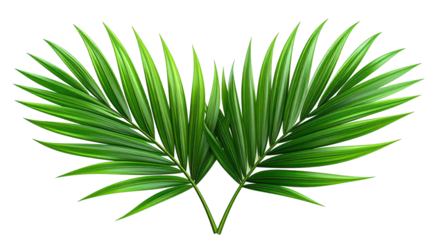 Symmetrical pair of green palm fronds against black background