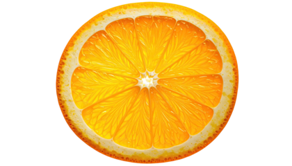 Bright orange slice, backlit, with radiant segments
