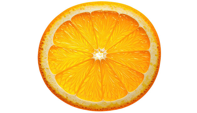 Bright orange slice, backlit, with radiant segments
