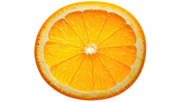 Bright orange slice, backlit, with radiant segments