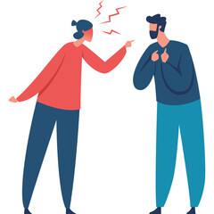 Illustration Of A Woman In Red Shirt Yelling At A Man In Blue Shirt Showing Conflict And Disagreement On A White Background