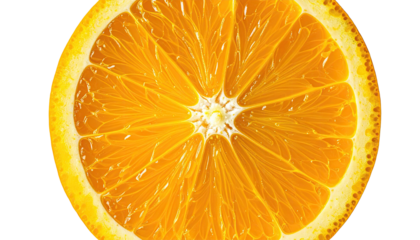 Sliced orange revealing its juicy segments on a black backdrop