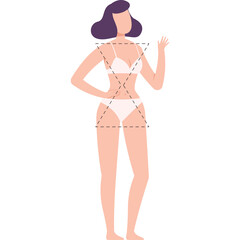Illustration of a Woman in White Underwear with Geometric Body Shape Overlay and Transparent Background